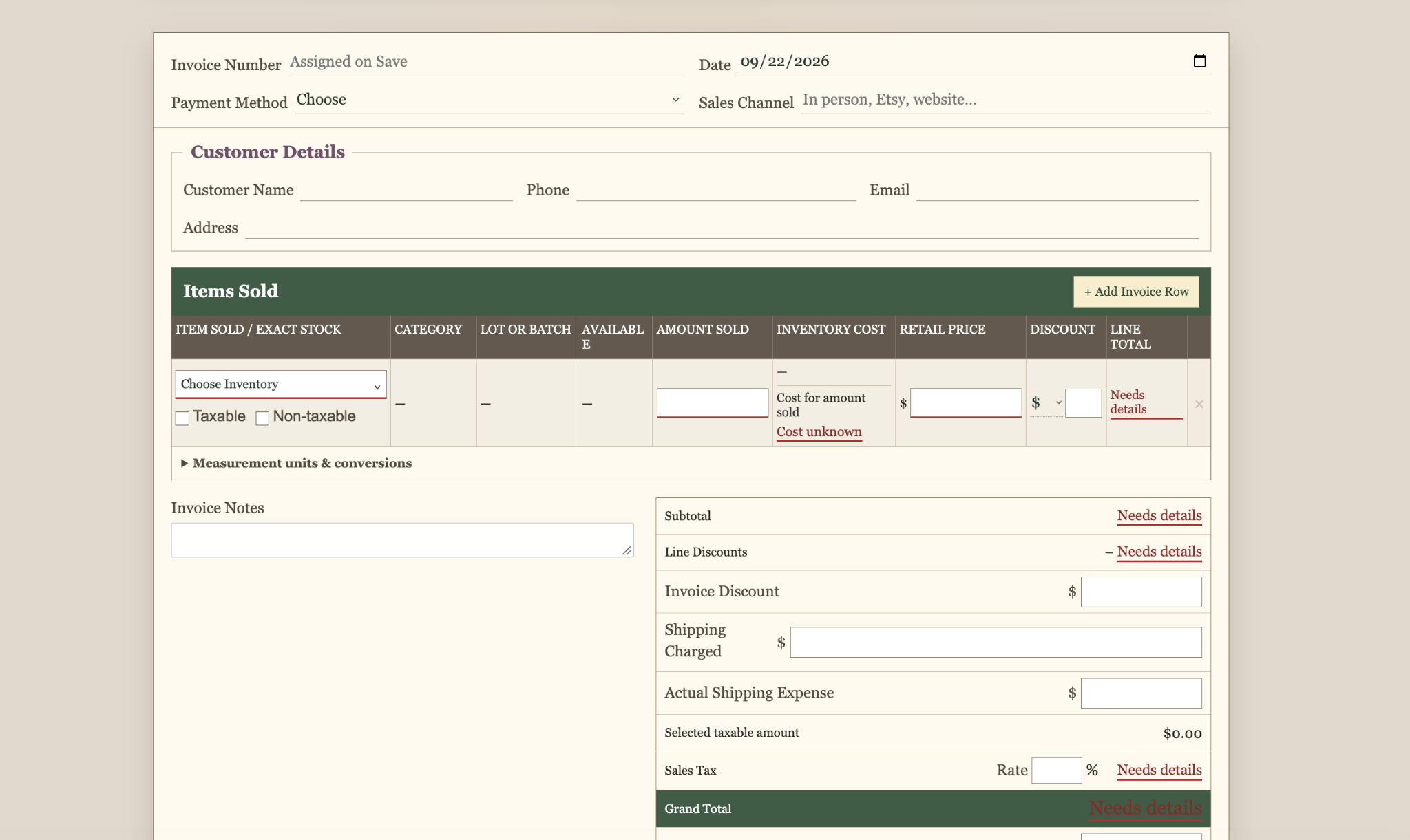 Actual Herbal Ledger Sales & invoicing screen
