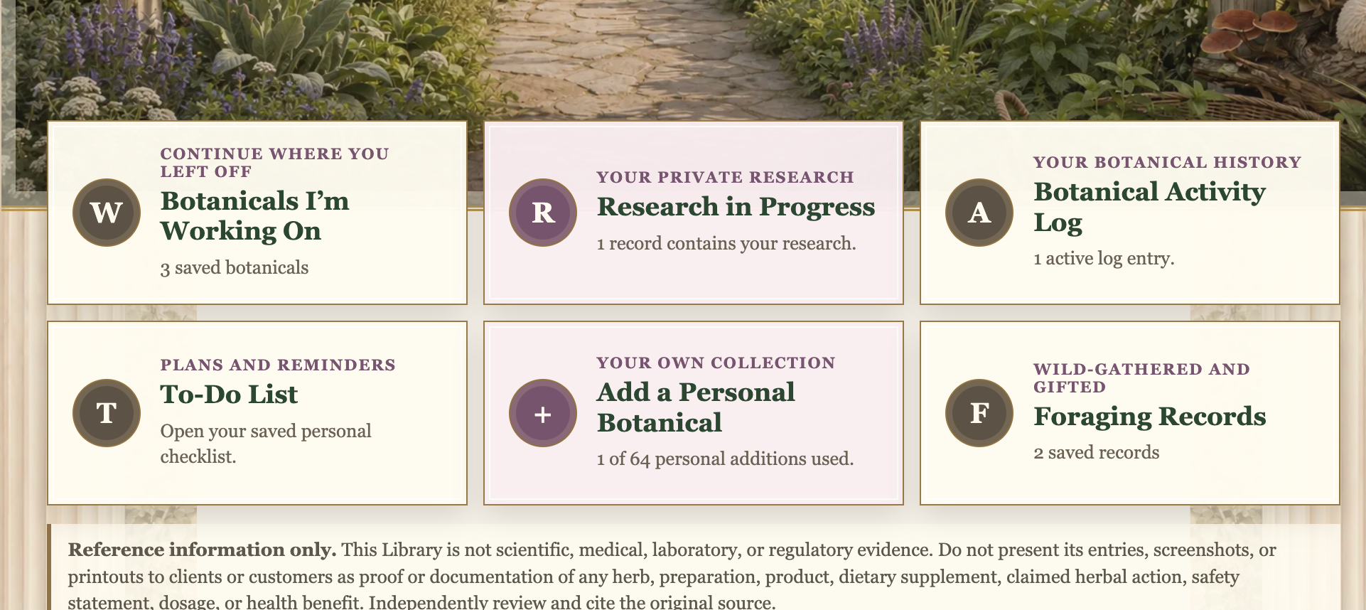Actual Herbal Ledger Foraging records screen
