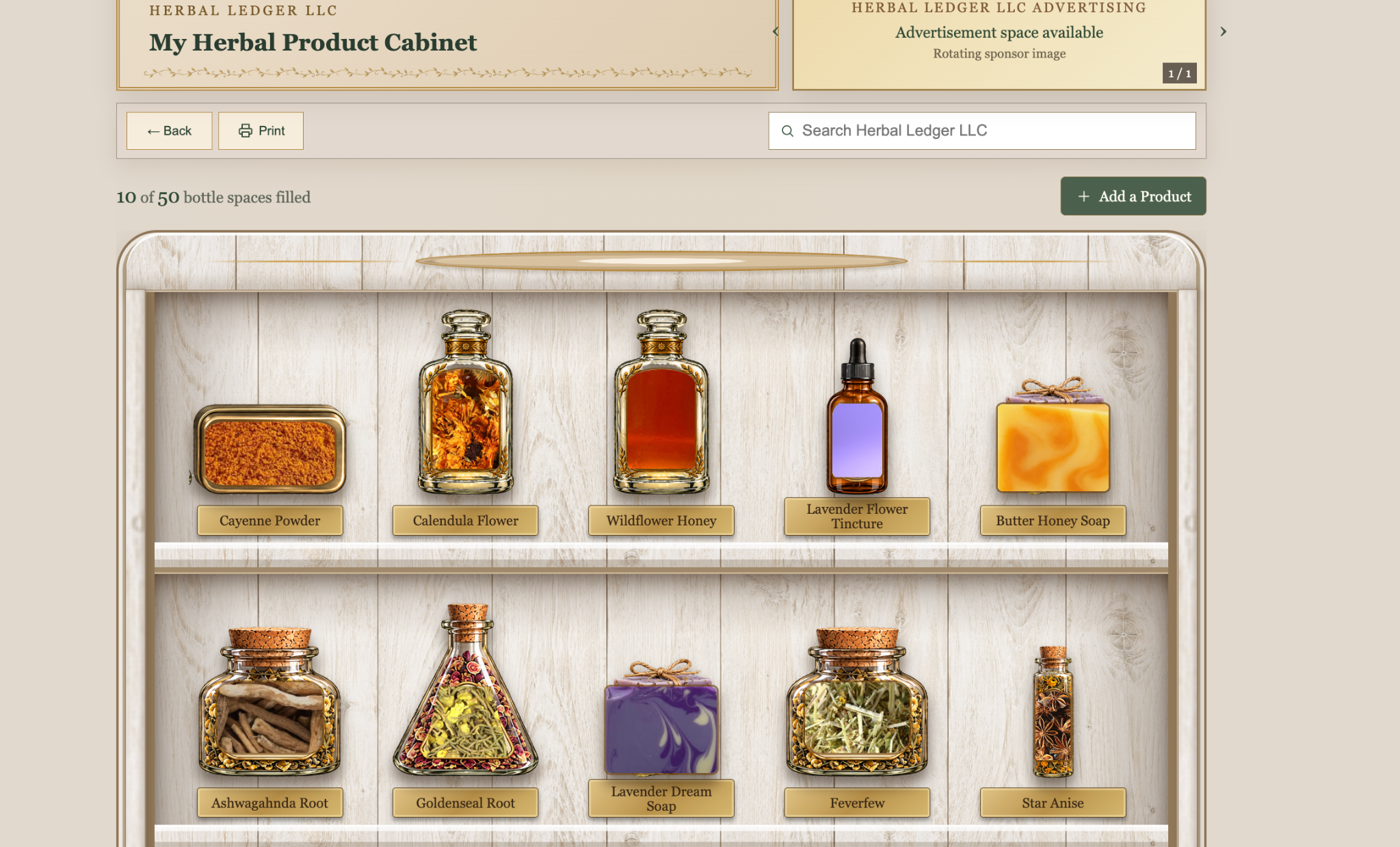 Actual Herbal Ledger My Herbal Product Cabinet screen